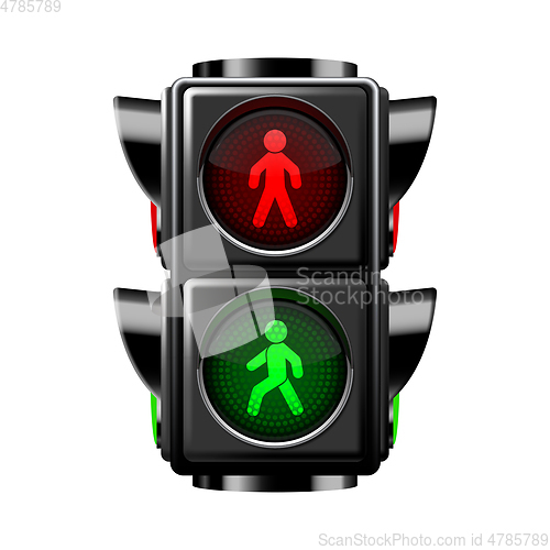 Image of Pedestrian traffic lights red and green isolated on white