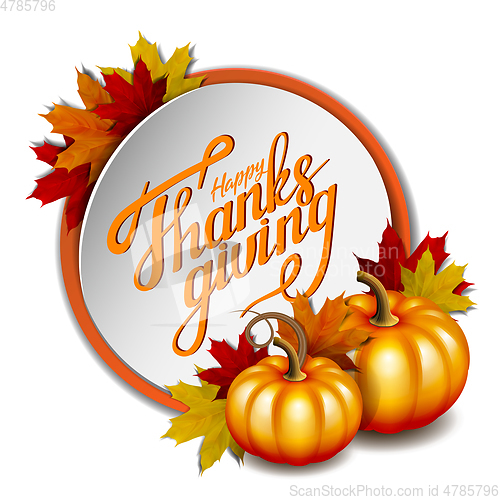 Image of Thanksgiving banner, Hand drawn Happy Thanksgiving lettering on round promotional stickers