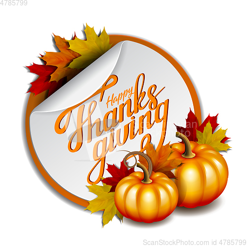 Image of Thanksgiving banner, Hand drawn Happy Thanksgiving lettering on round promotional stickers