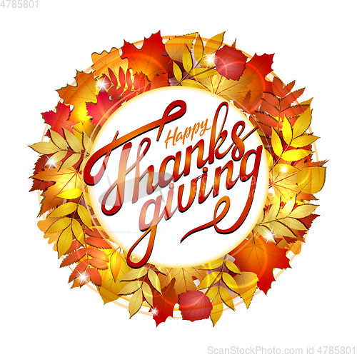 Image of Hand drawn Happy Thanksgiving lettering banner. vector illustration.