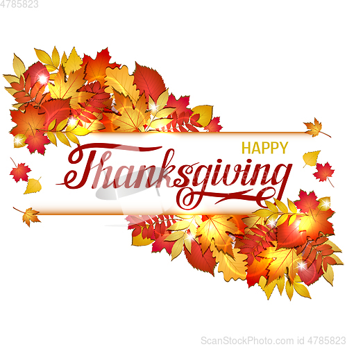 Image of Hand drawn Happy Thanksgiving lettering banner. vector illustration.