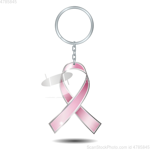 Image of Realistic silver Keychains with shape of breast cancer awareness pink ribbon