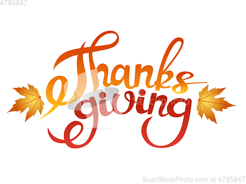 Image of Happy thanksgiving brush hand lettering, isolated on white background.