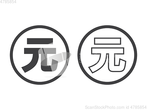 Image of Chinese Yuan local symbol. metal Renminbi currency sign isolated on white