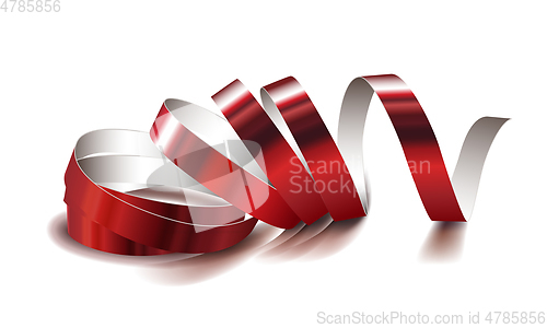 Image of Festive red ribbon on white background. Realistic vector streamers.