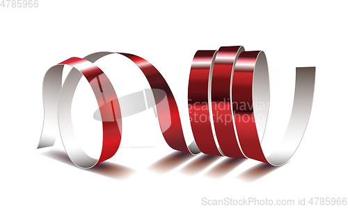 Image of Festive red ribbon on white background. Realistic vector streamers.