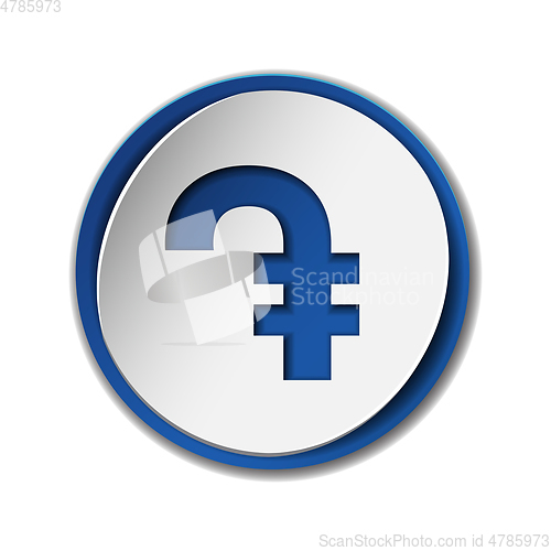 Image of Dram currency symbol on round sticker with blue backdrop