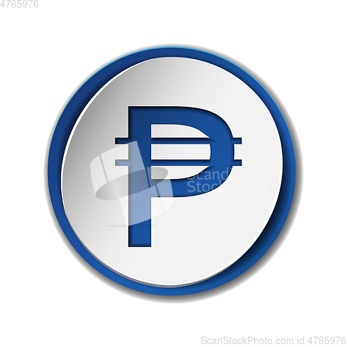 Image of Philippine peso currency symbol on round sticker with blue backdrop
