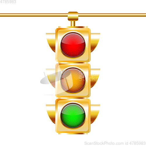 Image of Golden Traffic lights with all three colors on