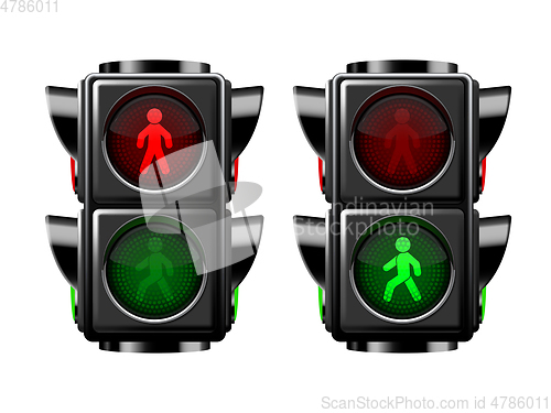 Image of Pedestrian traffic lights red and green isolated on white