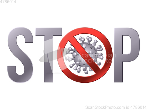 Image of Sign caution STOP COVID-19 with Coronavirus icon.