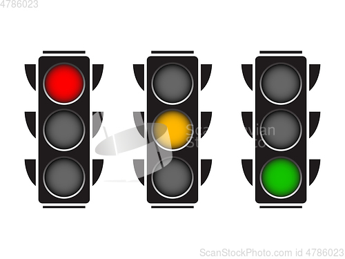 Image of Traffic lights with all three colors on.