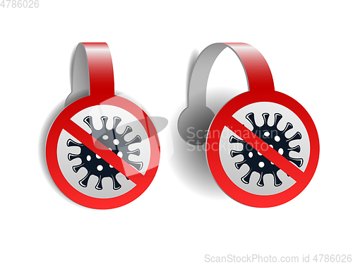 Image of Red wobblers with Coronavirus Icon with Red Prohibit Sign isolated on white background