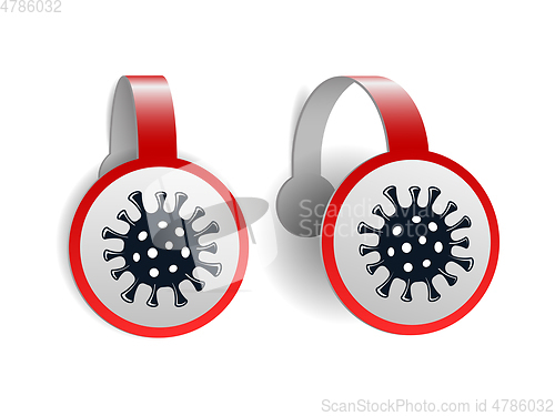 Image of Red wobblers with Coronavirus icon isolated on white background