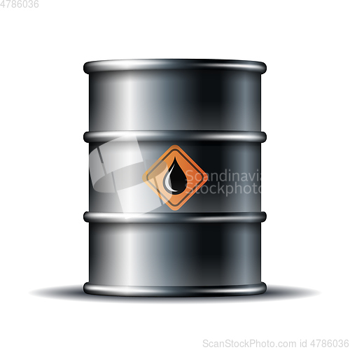 Image of Black metal oil barrel with black oil drop