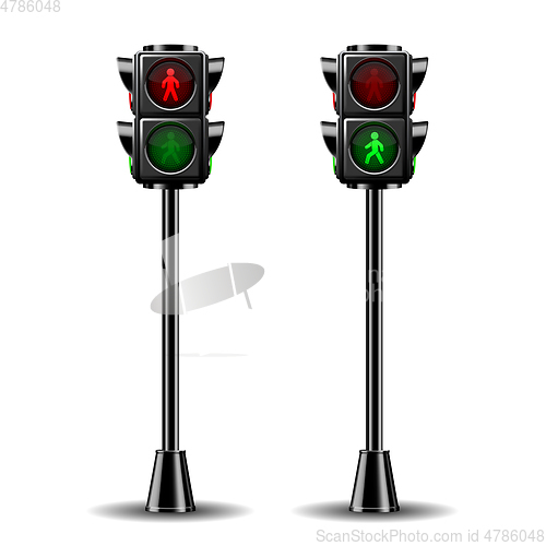 Image of Pedestrian traffic lights red and green isolated on white