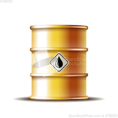 Image of Golden metal oil barrel with black oil drop