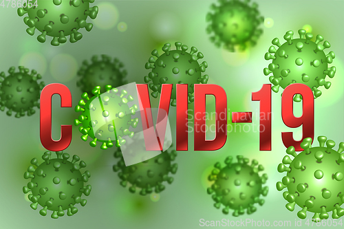 Image of The word COVID-19 with Coronavirus icon and Virus background with disease cells