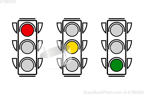 Image of Traffic lights with all three colors on.