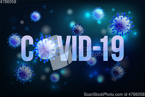 Image of The word COVID-19 with Coronavirus icon and Virus background with disease cells