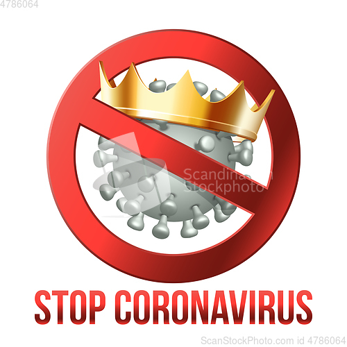 Image of Sign caution STOP COVID-19 with Coronavirus icon.