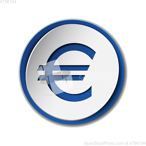 Image of Euro currency symbol on sticker label, isolated on white.