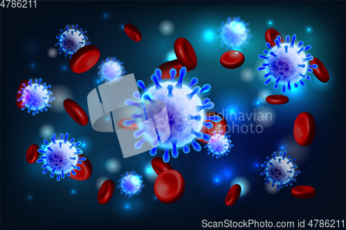 Image of Vector of Coronavirus 2019-nCoV and Virus background with disease cells