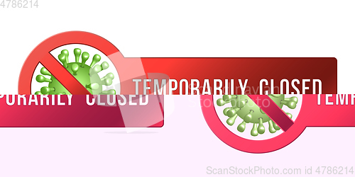 Image of Temporarily closed sign of coronavirus news. Information warning sign about quarantine