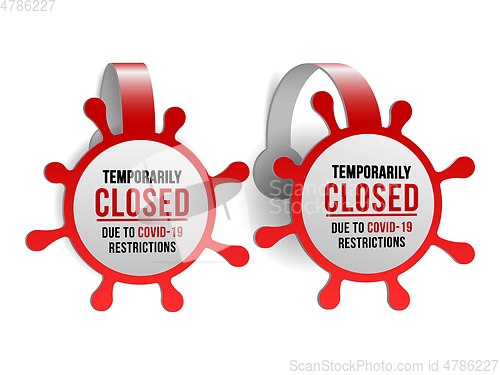 Image of Temporarily closed sign of coronavirus news. Set of Information warning sign about quarantine