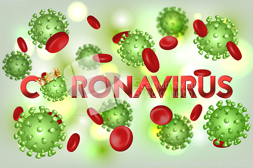 Image of The word Coronavirus with Covid-19 icon and Virus background with disease cells
