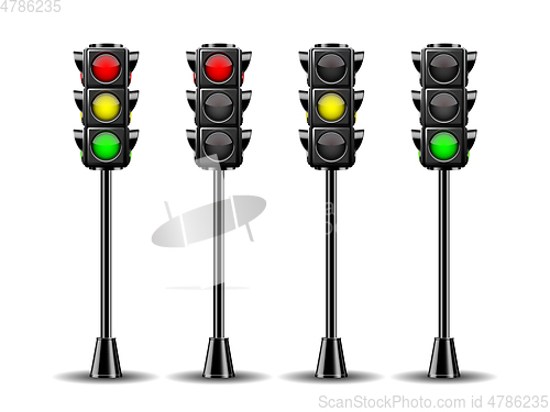 Image of Traffic lights with all three colors on.