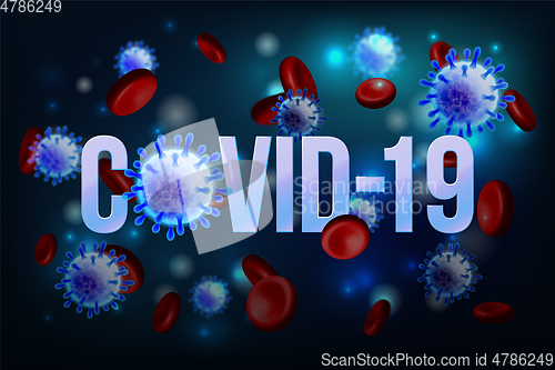 Image of The word COVID-19 with Coronavirus icon and Virus background with disease cells