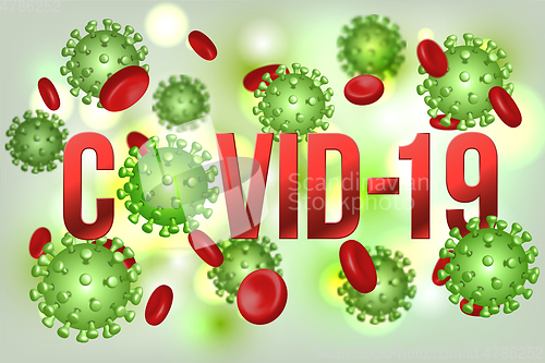 Image of The word COVID-19 with Coronavirus icon and Virus background with disease cells