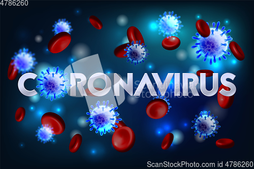 Image of The word Coronavirus with Covid-19 icon and Virus background with disease cells