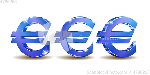 Image of Set of Blue shining euro sign in three different positions