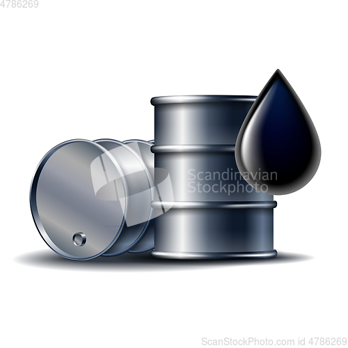 Image of Black oil barrel with oil drop isolated on white