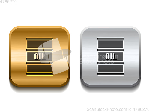 Image of Black Barrel oil icon on Silver and gold square buttons.