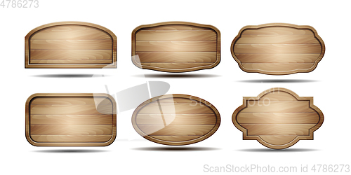 Image of Vector realistic illustration of wooden signboard on white