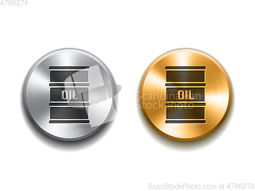 Image of Black Barrel oil icon on Silver and gold buttons.