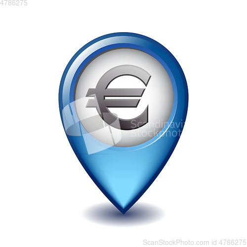 Image of Euro Currency symbol Mapping Marker vector icon.