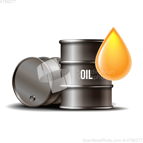 Image of Black oil barrel with oil drop isolated on white