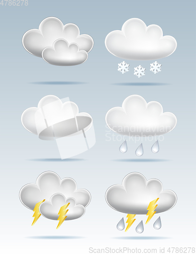 Image of Set of Cloud Icons in cartoon style on blue background.