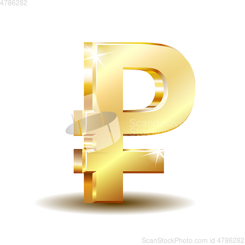 Image of Golden symbol of russian ruble isolated on white background.