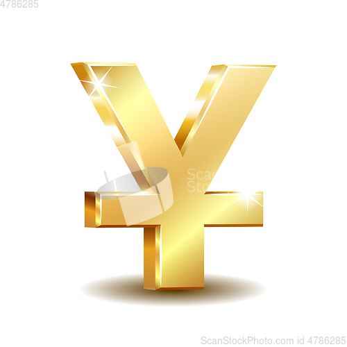 Image of Shiny golden Yuan currency symbol isolated on white.