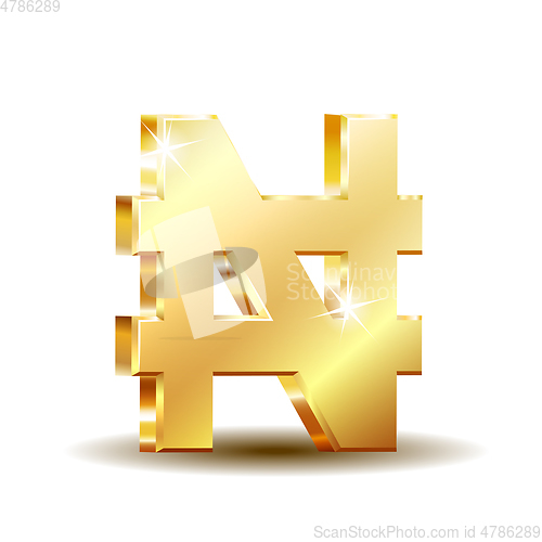 Image of Shiny golden Naira currency sign. Symbol of Nigerian monetary unit.