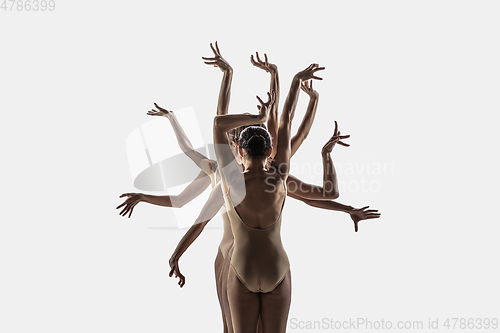 Image of The group of modern ballet dancers. Contemporary art ballet. Young flexible athletic men and women.