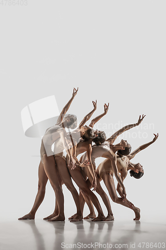 Image of The group of modern ballet dancers. Contemporary art ballet. Young flexible athletic men and women.