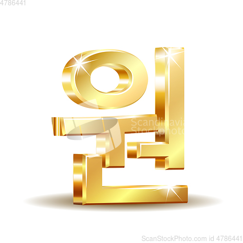 Image of Gold shiny Korean won local symbol, currency sign isolated on white