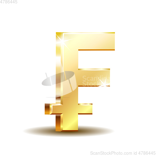 Image of Swiss Franc currency shiny gold symbol. Switzerland sign.