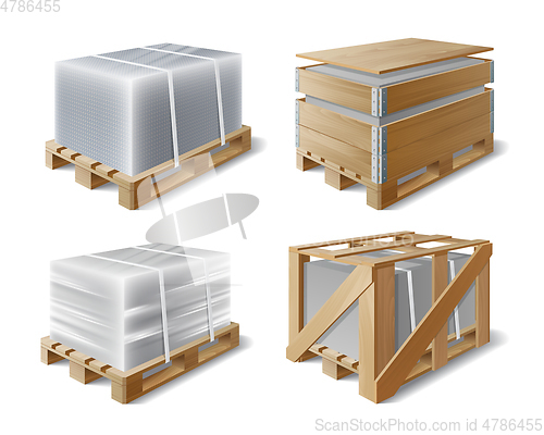 Image of Set of Images of cargo on wooden pallet.